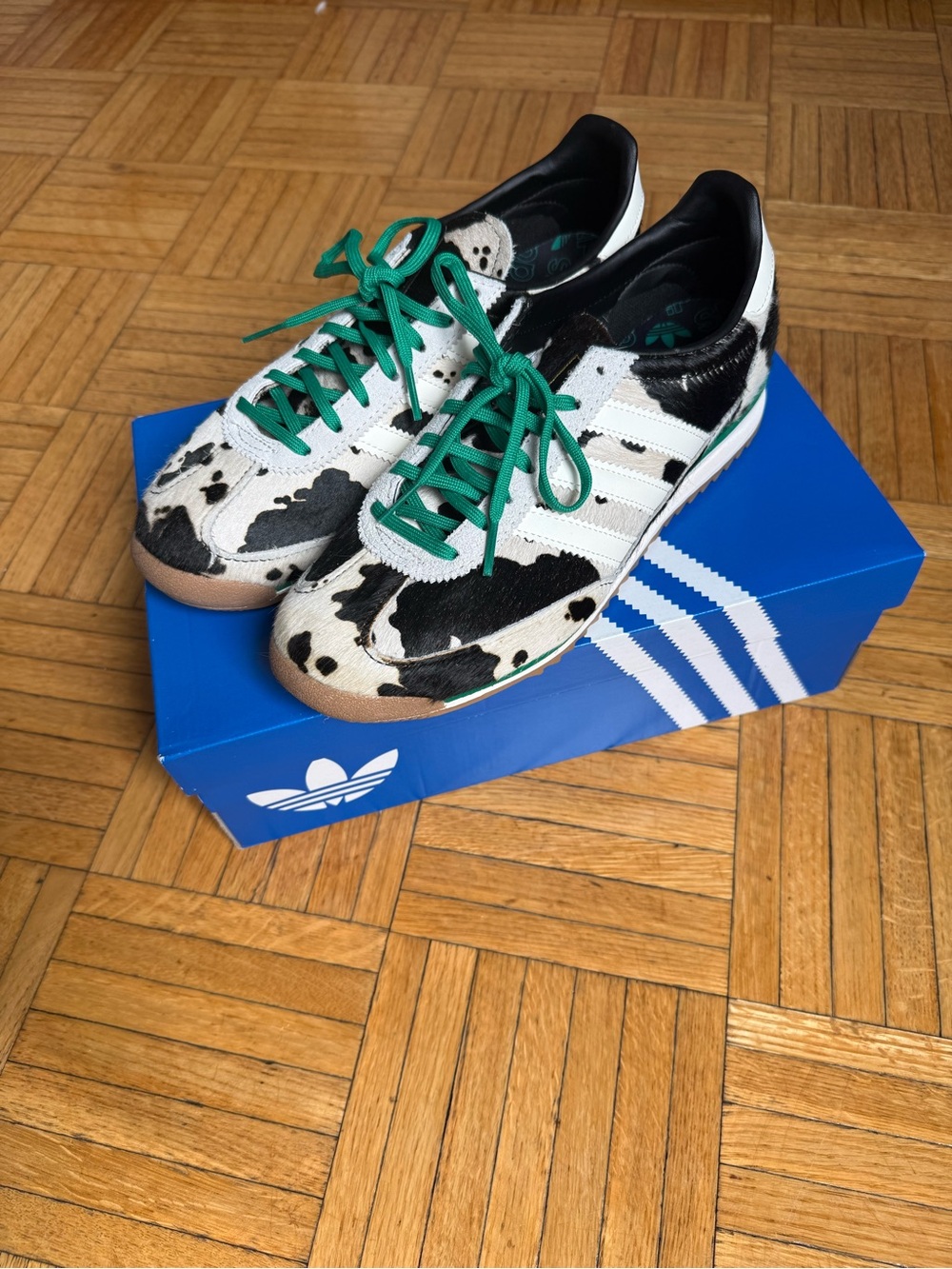 adidas SL 72 Cow Print Sneakers with Green accent and laces size 9